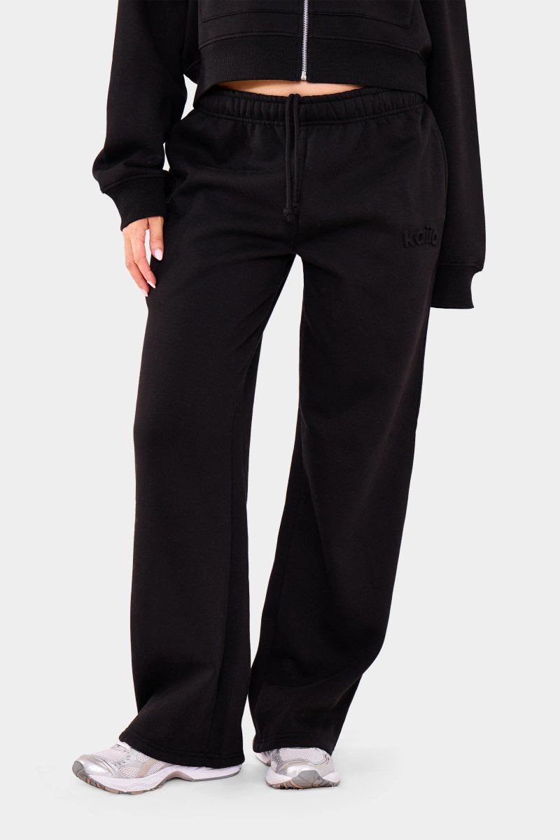 Kaiia Kaiia Embossed Logo Wide Leg Joggers Black - 2