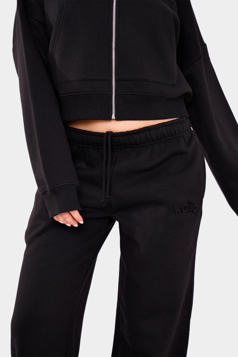Kaiia Kaiia Embossed Logo Wide Leg Joggers Black - 4