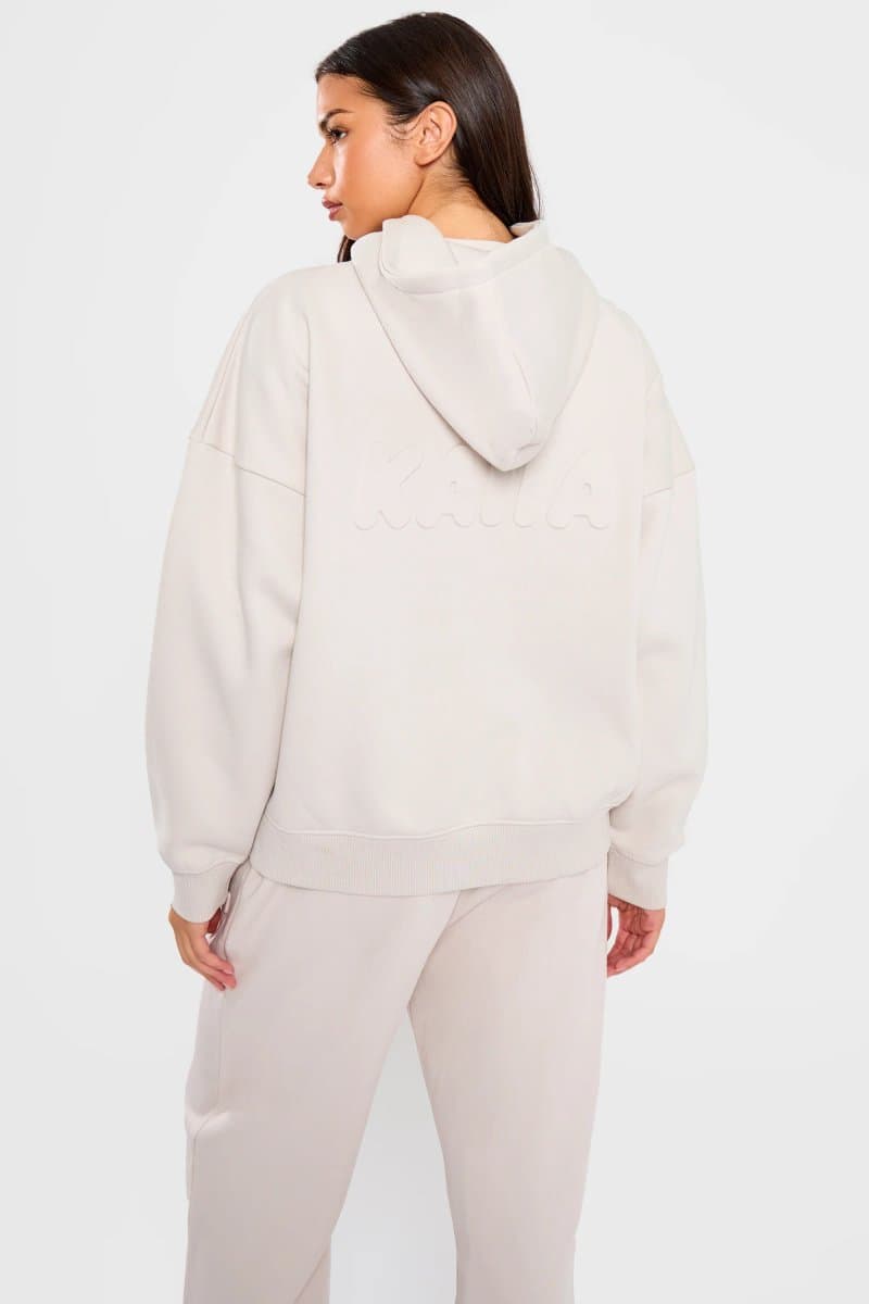 Kaiia Kaiia Embossed Bubble Logo Oversized Hoodie Oyster