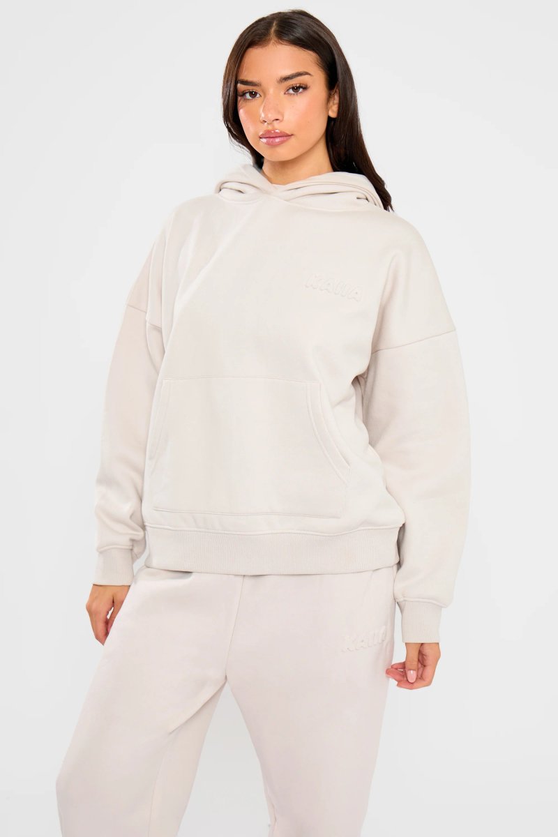 Kaiia Kaiia Embossed Bubble Logo Oversized Hoodie Oyster - 2