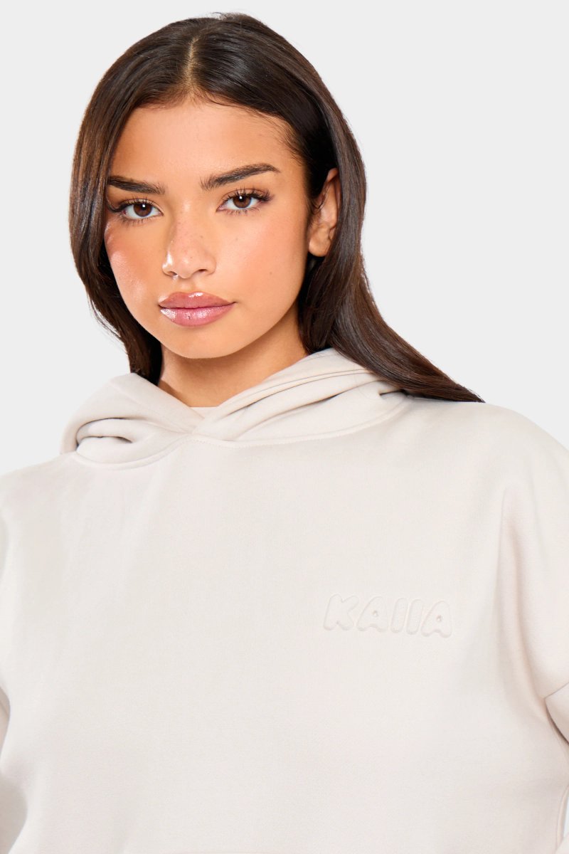 Kaiia Kaiia Embossed Bubble Logo Oversized Hoodie Oyster - 3
