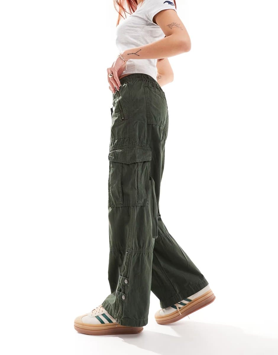 ASOS Superdry Low rise wide leg cargo pants in surplus goods olive green