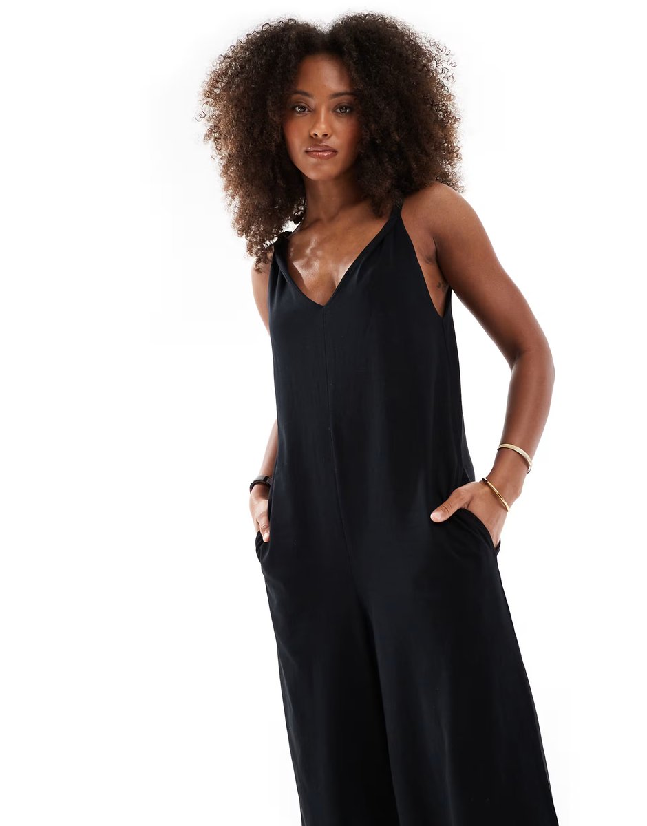 ASOS ASOS DESIGN Twist shoulder jumpsuit in black - 3