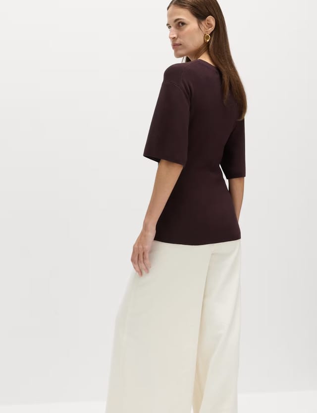 Marks & Spencer M&S Crew Neck Waisted Slim Fit Knitted Top Raisin - 2