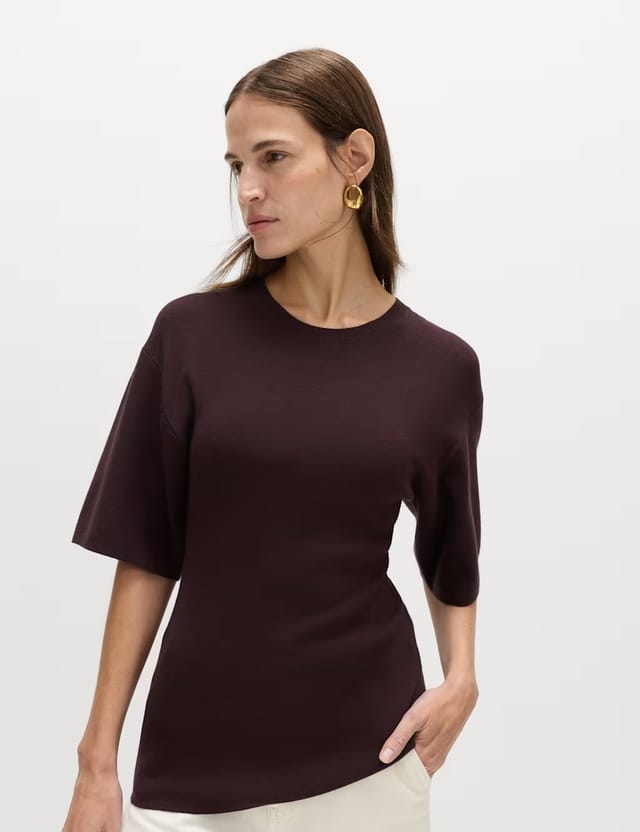 Marks & Spencer M&S Crew Neck Waisted Slim Fit Knitted Top Raisin - 3