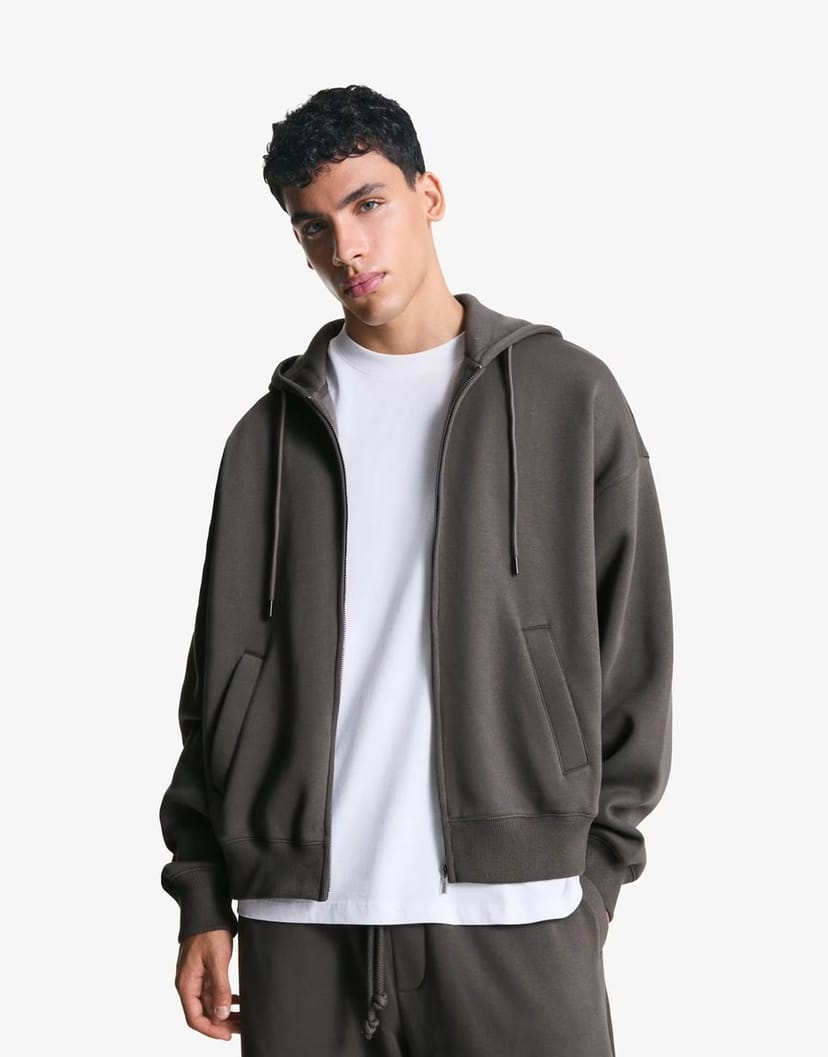 ASOS Bershka Zip-up hoodie in grey - 1