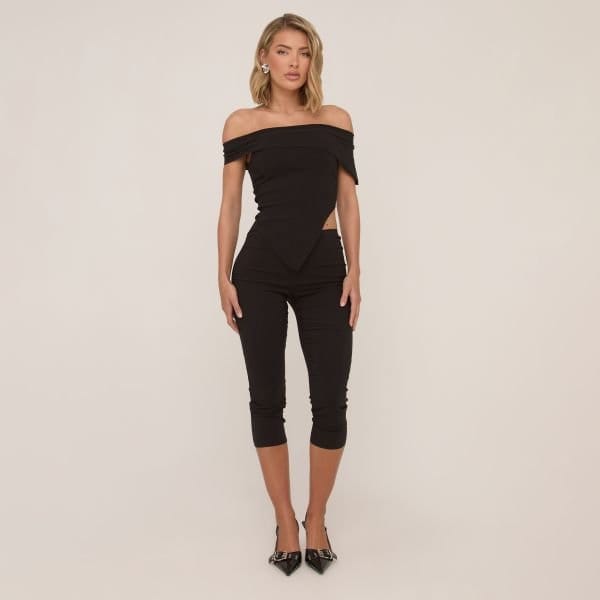 EGO Dipped Waist Capri Leggings In Black, Women's Size UK 4 - 1
