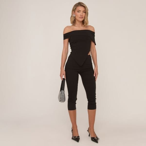 EGO Dipped Waist Capri Leggings In Black, Women's Size UK 4 - 2