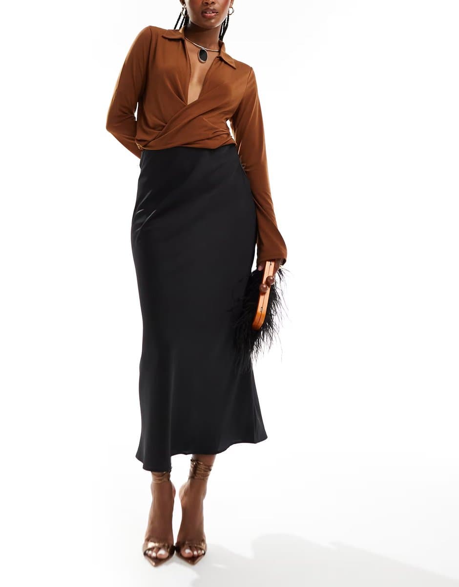 ASOS Vila satin maxi skirt in black
