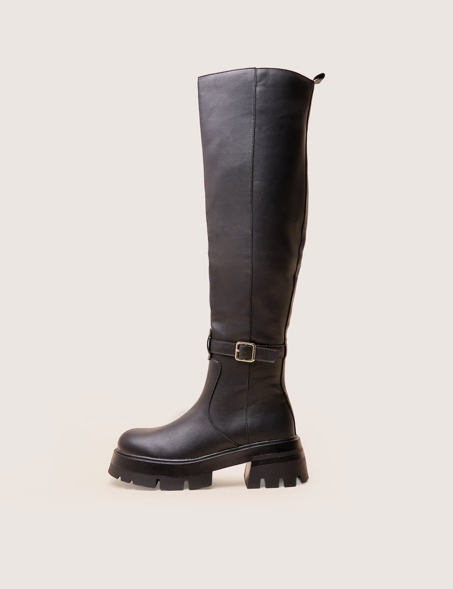 Public Desire Zelda Black Pocket and Zip Detail Over the Knee Boots