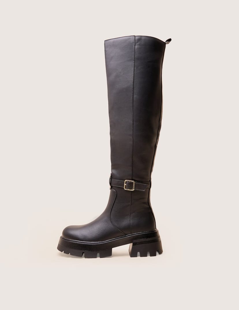Public Desire Zelda Black Pocket and Zip Detail Over the Knee Boots - 1