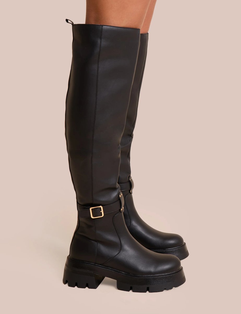 Public Desire Zelda Black Pocket and Zip Detail Over the Knee Boots - 2