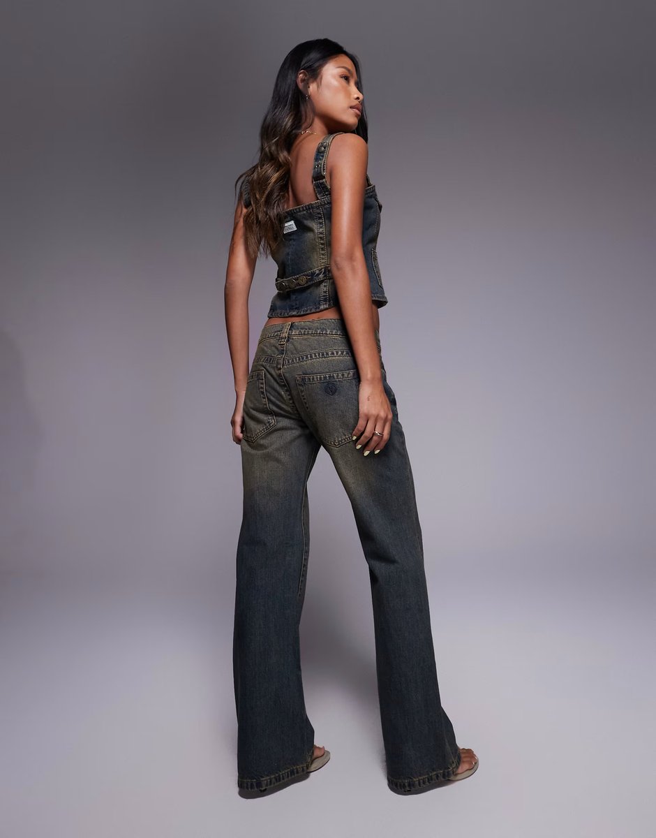 ASOS Abrand Jeans 99 super low flare jeans in dark wash co-ord - 3