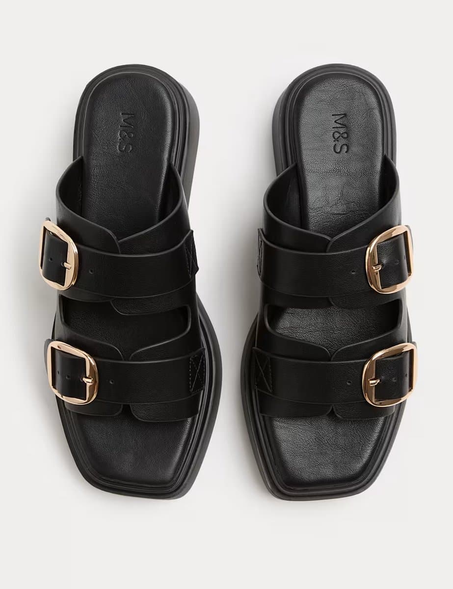 Marks & Spencer M&S Double Buckle Flatform Mules Black
