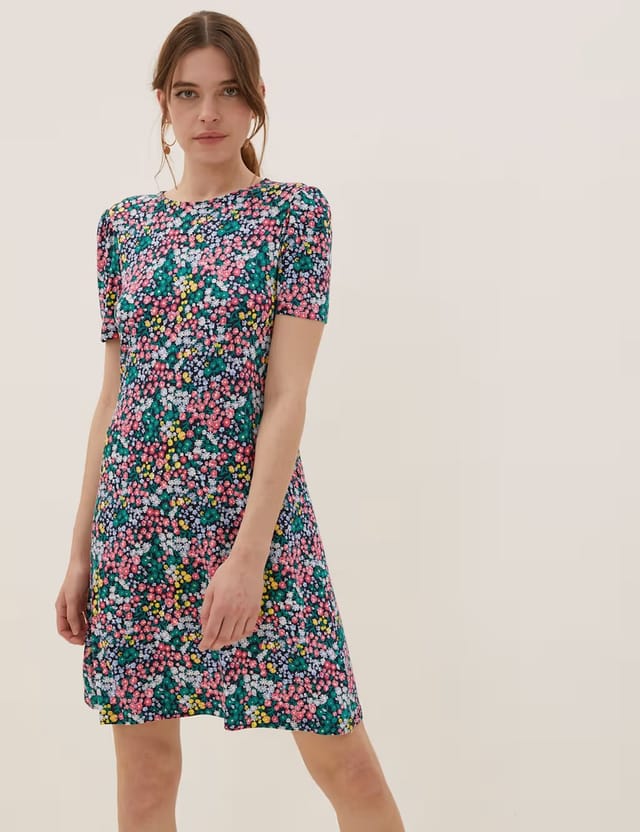 Marks & Spencer M&S Jersey Ditsy Floral Knee Length Swing Dress Multi - 2