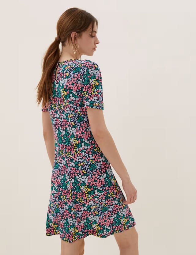 Marks & Spencer M&S Jersey Ditsy Floral Knee Length Swing Dress Multi - 3