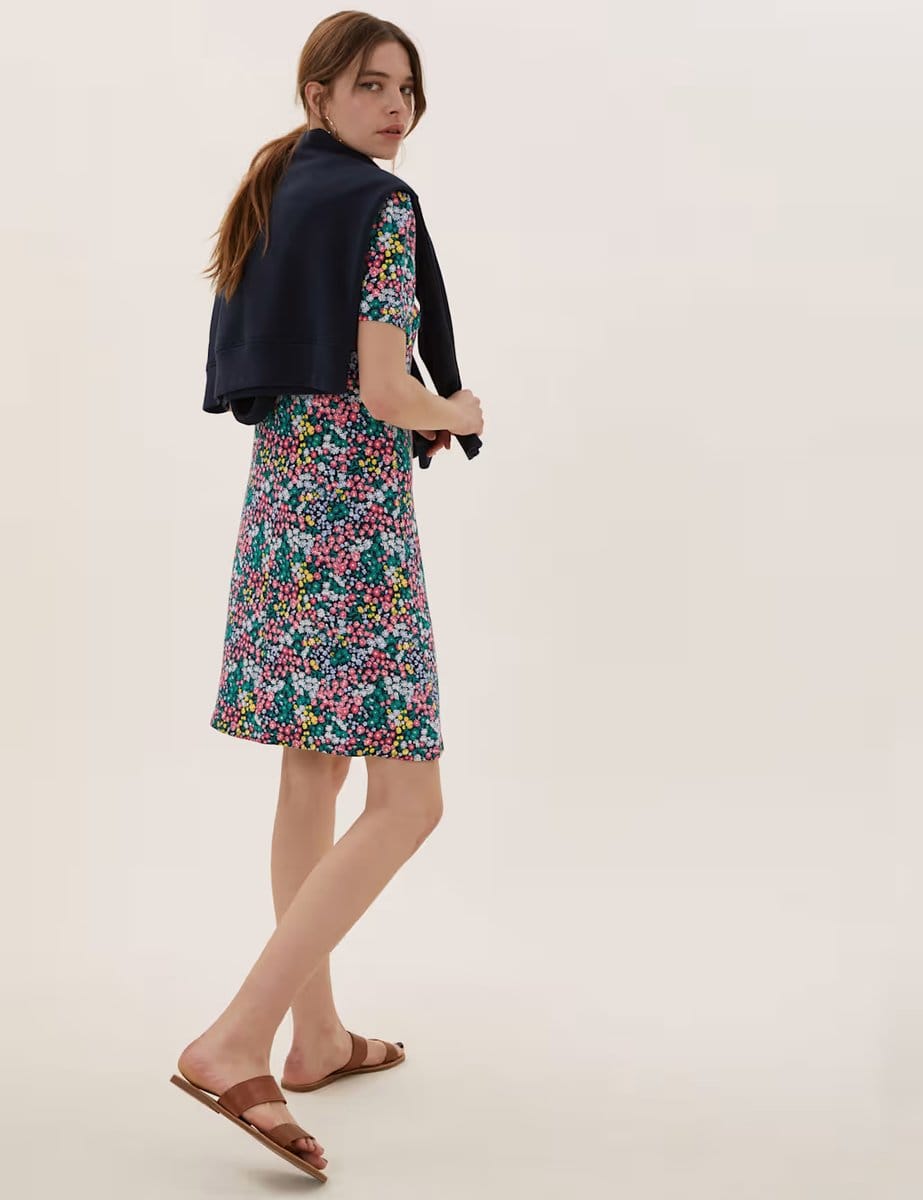 Marks & Spencer M&S Jersey Ditsy Floral Knee Length Swing Dress Multi - 4