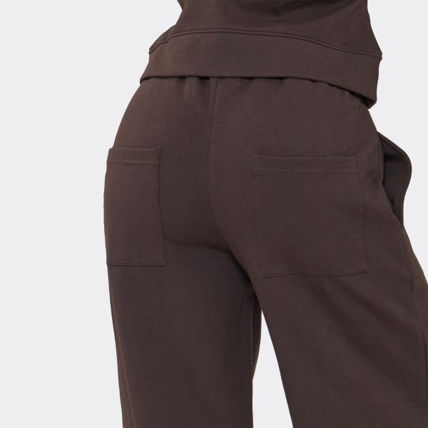 EGO Mid Rise Seam Detail Straight Leg Joggers In Chocolate Brown Interlock, Women's Size UK 6 - 2