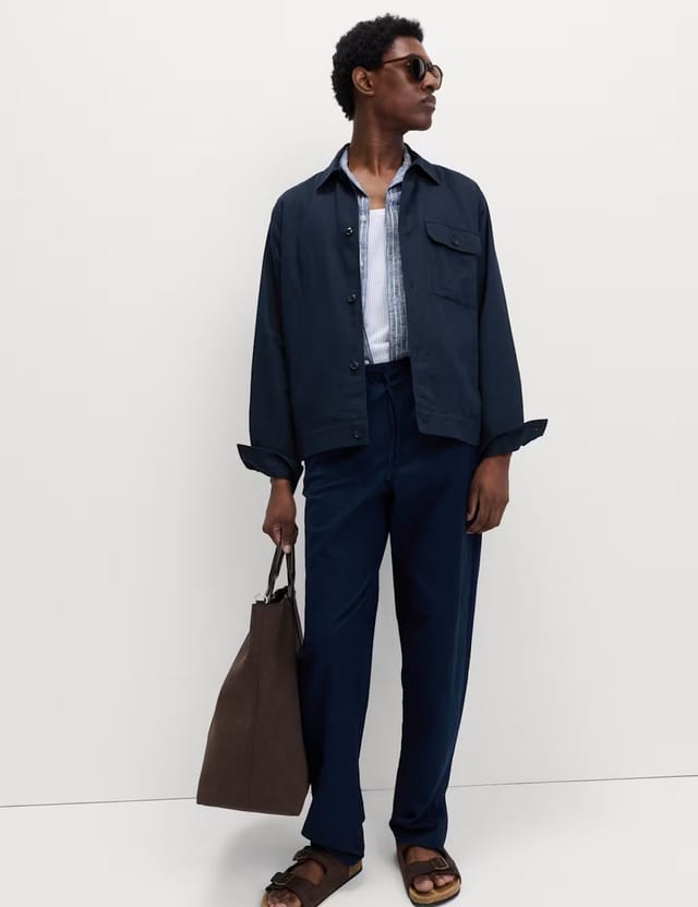 Marks & Spencer M&S Cotton Linen Blend Overshirt Dark Navy - 3