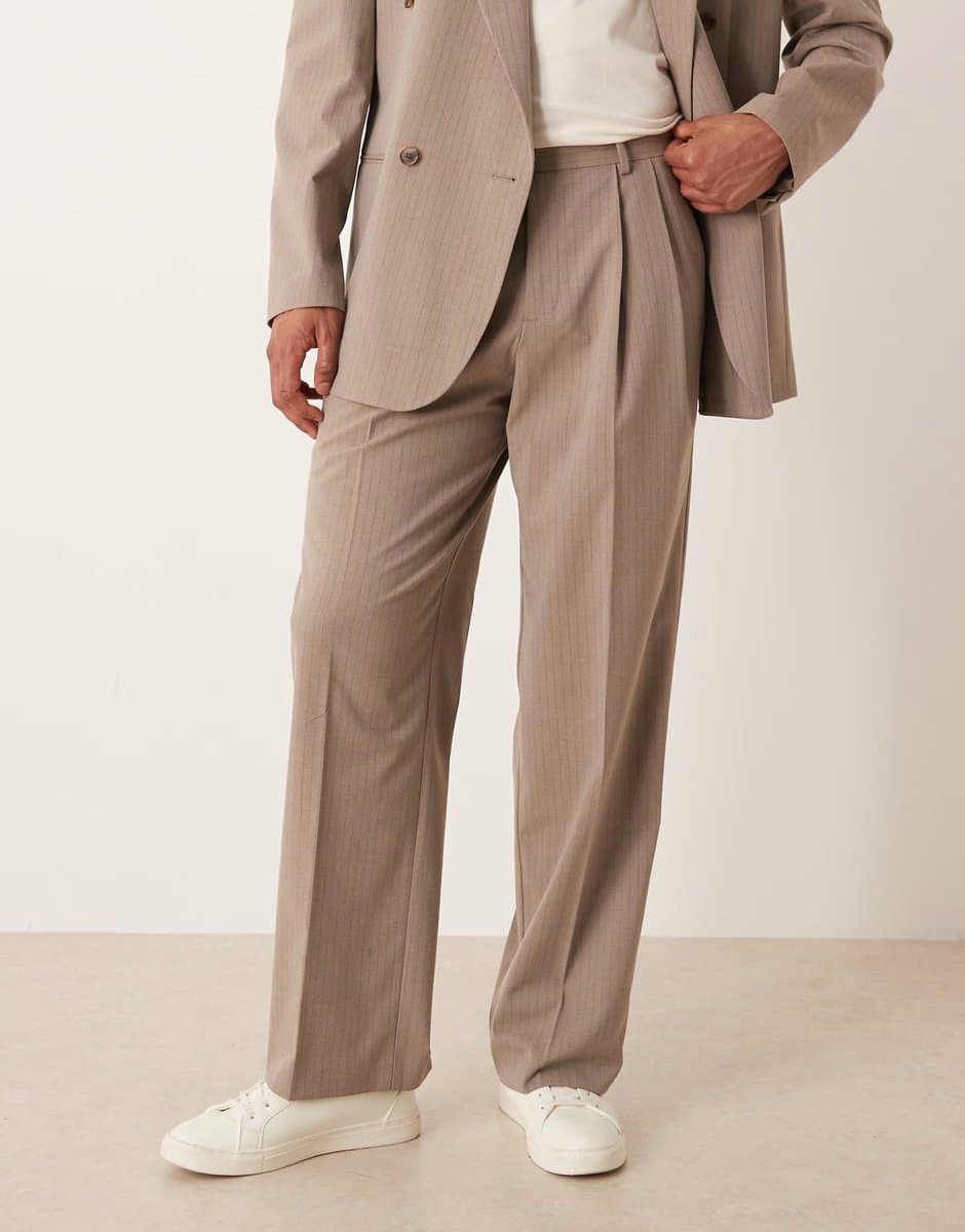 ASOS ASOS DESIGN wide suit trousers in neutral pinstripe