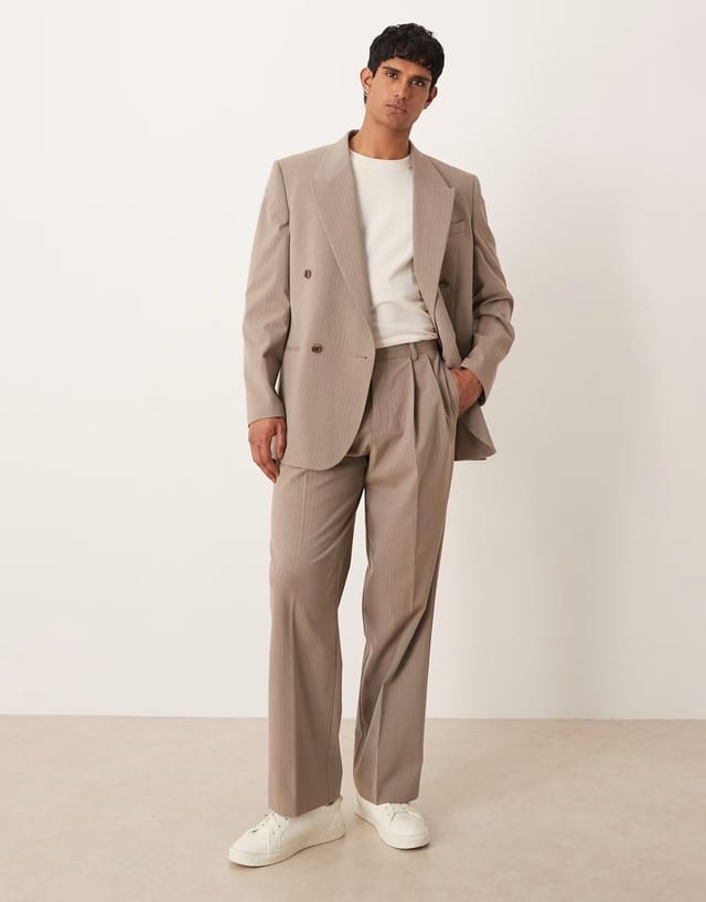 ASOS ASOS DESIGN wide suit trousers in neutral pinstripe - 2