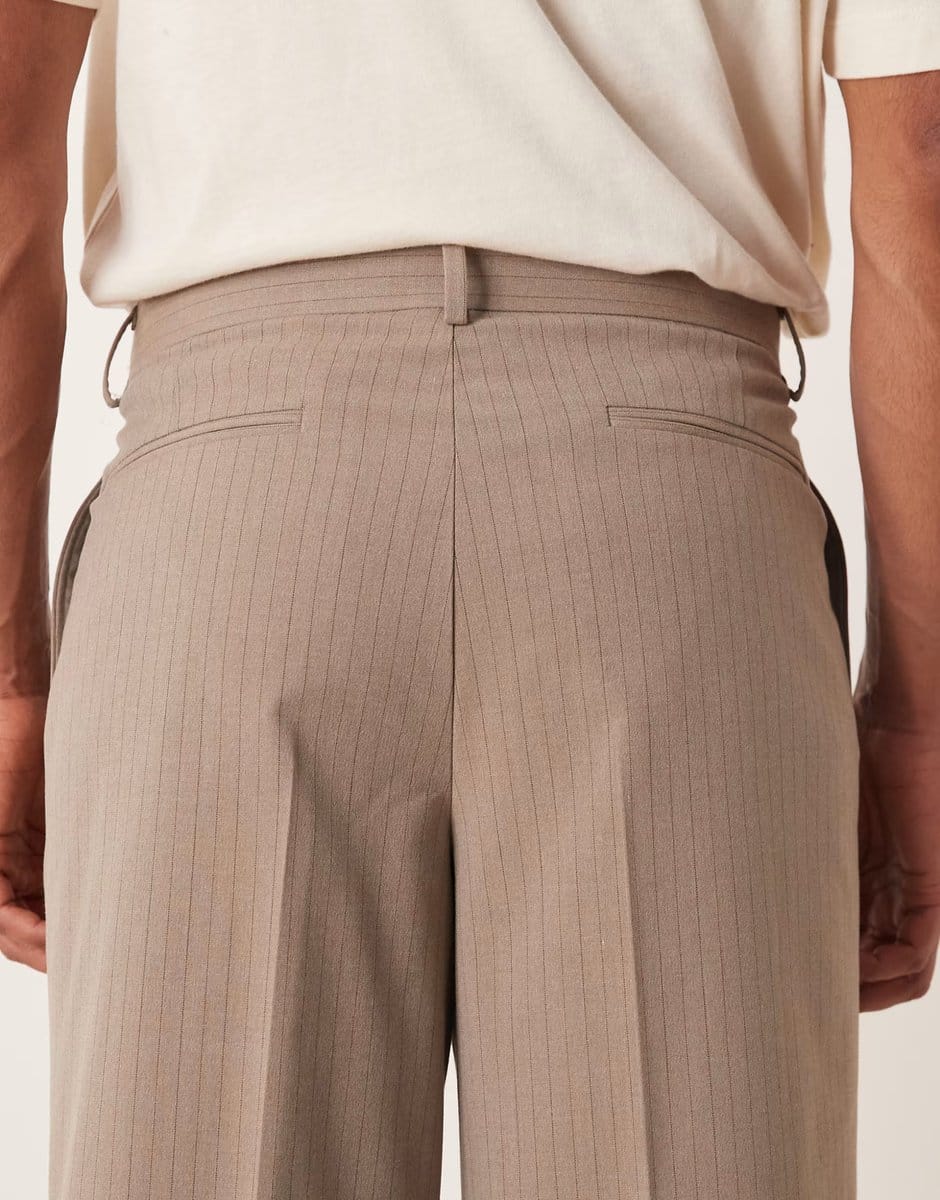 ASOS ASOS DESIGN wide suit trousers in neutral pinstripe - 4