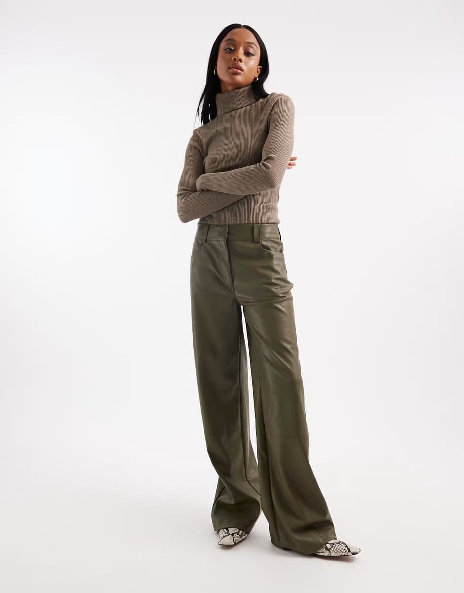 ASOS ASOS DESIGN Low Rise Faux Leather Trousers in Green