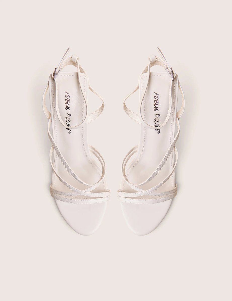 Public Desire Free Spirit White Strappy Round Toe Mid Heels - 2