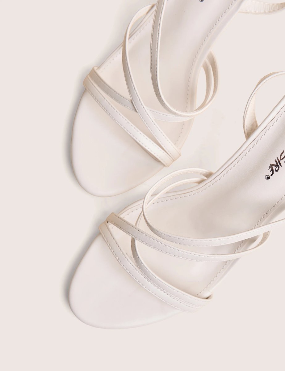 Public Desire Free Spirit White Strappy Round Toe Mid Heels - 4