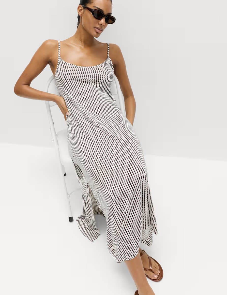 Marks & Spencer M&S Printed Jersey Midaxi Beach Dress Brown Mix