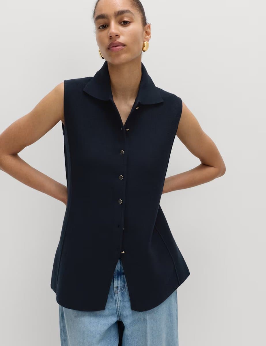 Marks & Spencer M&S Soft Touch Longline Knitted Waistcoat Midnight Navy