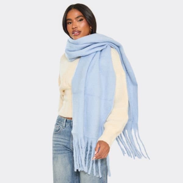 EGO EGO Oversized Fringe Hem Detail Scarf in Blue