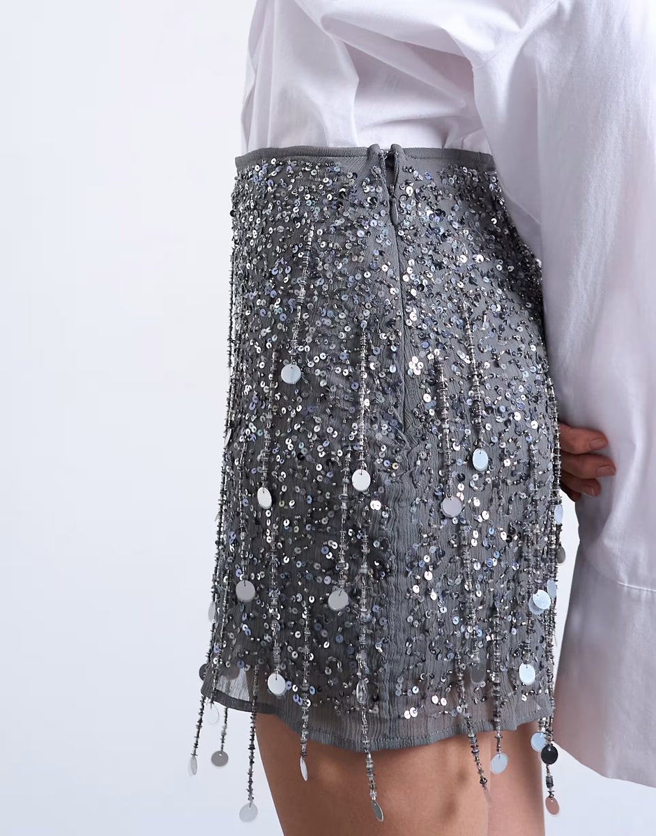 ASOS Topshop sequin mini skirt in grey - 3
