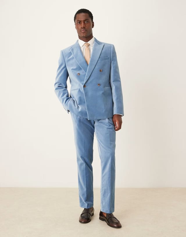 ASOS ASOS DESIGN slim double breasted suit jacket in light blue cotton velvet - 2