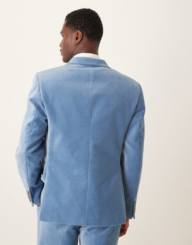 ASOS ASOS DESIGN slim double breasted suit jacket in light blue cotton velvet - 3