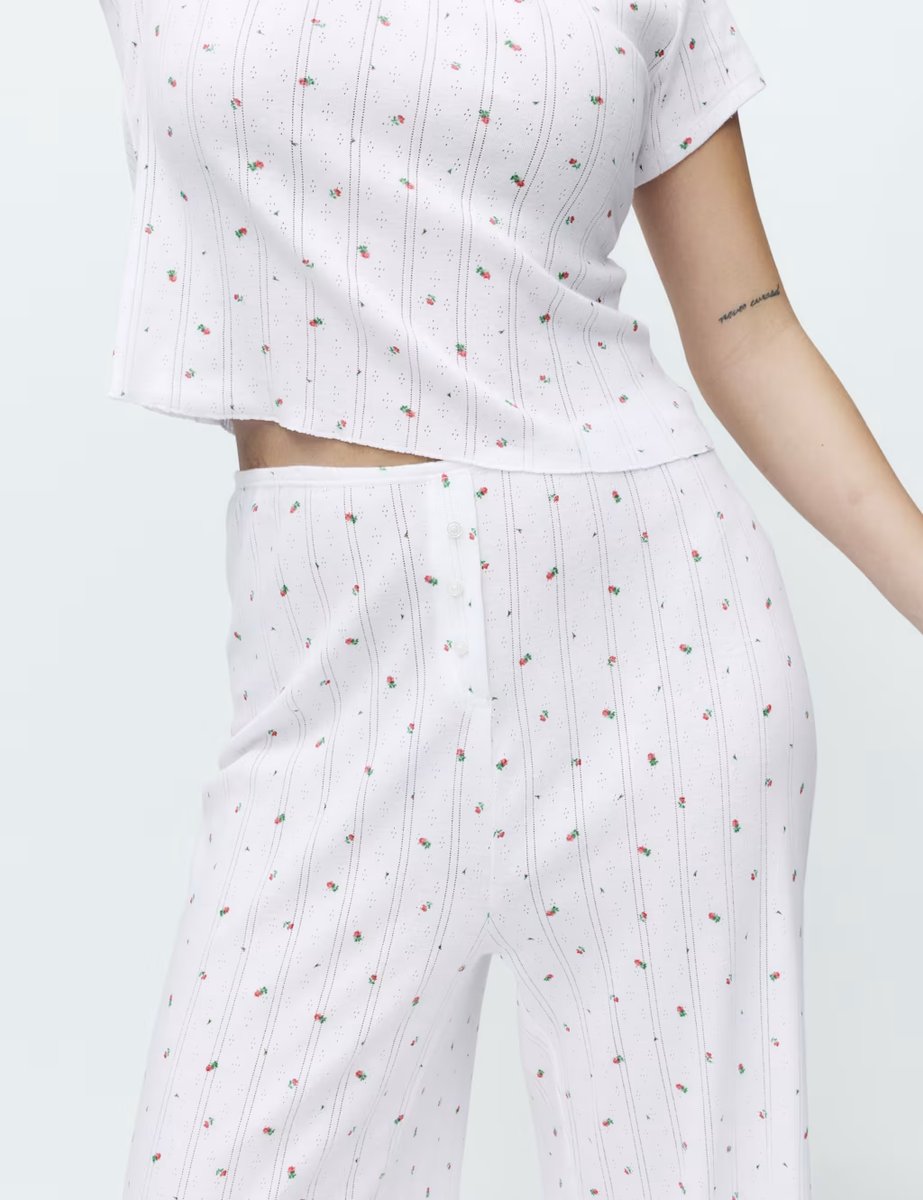 Marks & Spencer M&S Pure Cotton Floral Pointelle Pyjama Bottoms White Mix - 2