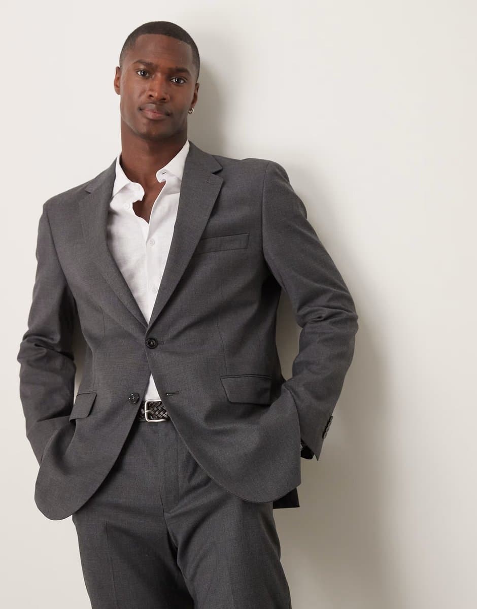 ASOS Mango slim fit suit blazer in slate grey co-ord