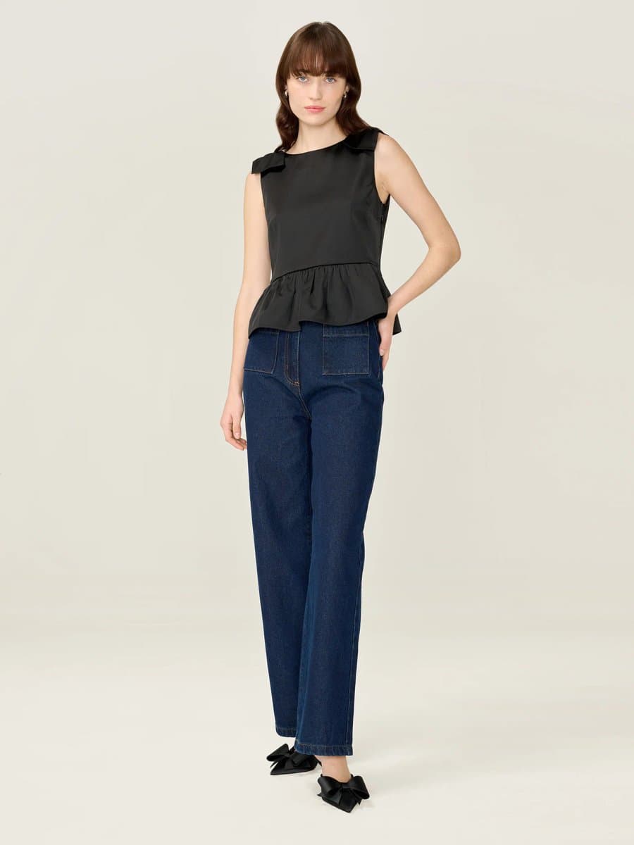 OMNES OMNES Sleeveless Peplum Top in Black