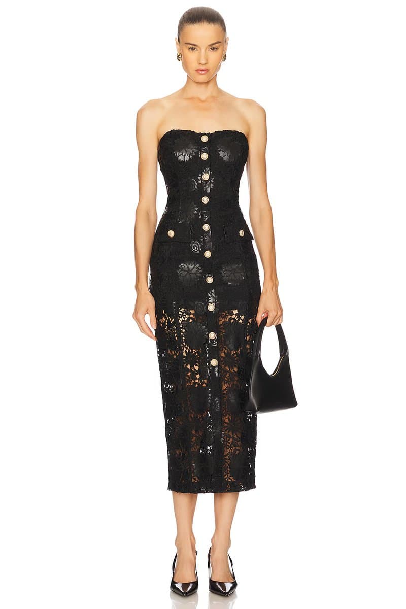 revolve Misha Faux Leather Guipure Midi Dress