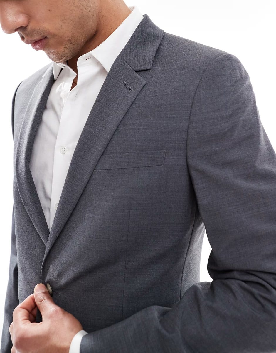 ASOS ASOS DESIGN washable slim suit jacket with lightweight worsted wool in charcoal - 4