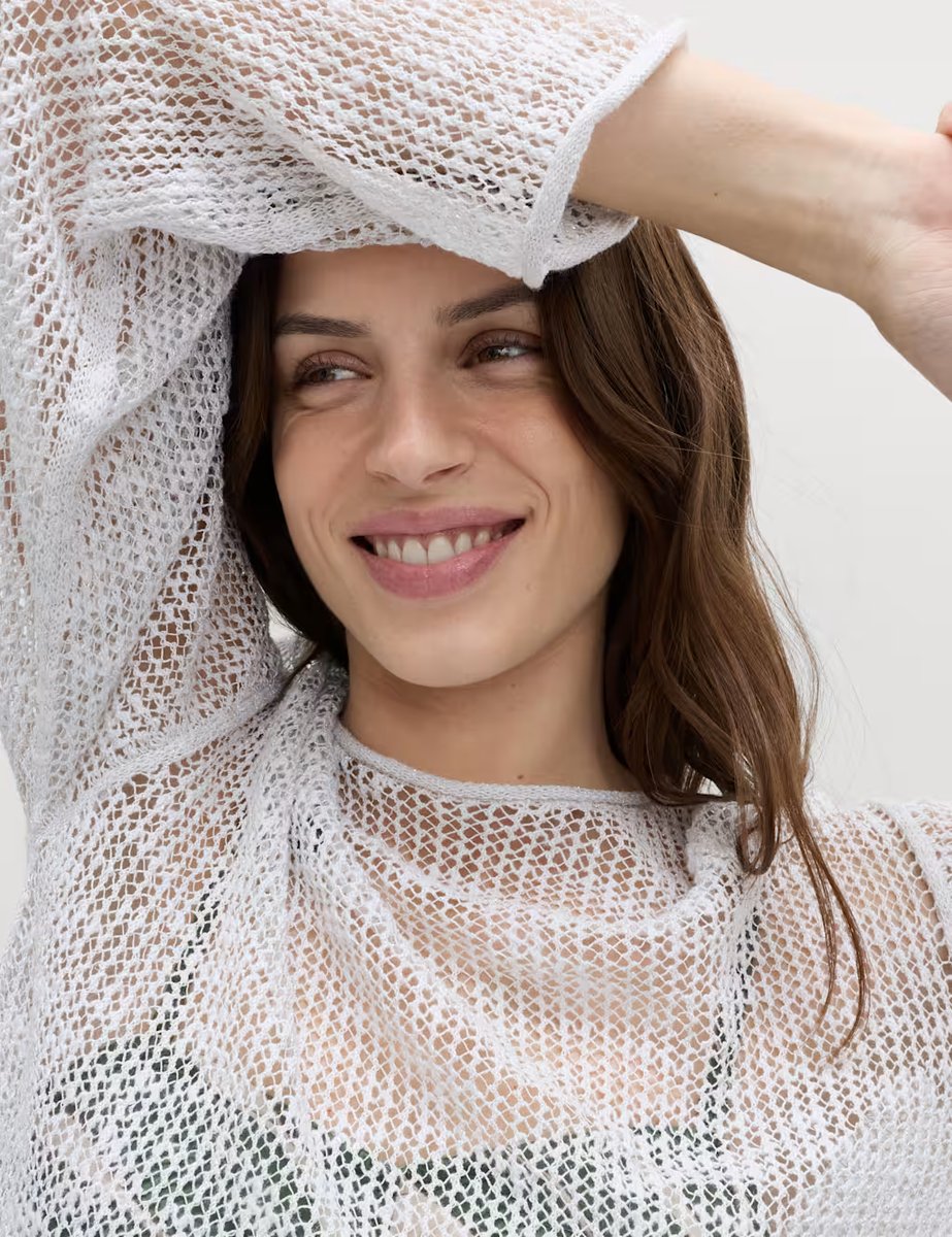 Marks & Spencer M&S Cotton Blend Metallic Jumper with Linen Soft White - 2