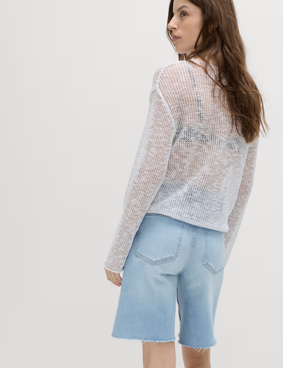 Marks & Spencer M&S Cotton Blend Metallic Jumper with Linen Soft White - 3