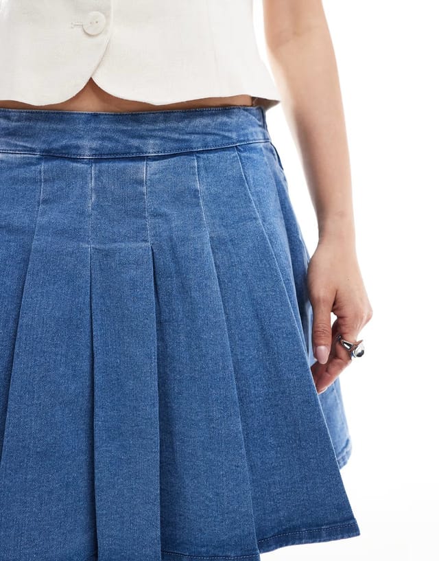 ASOS Pieces pleated mini denim skirt in light blue denim wash - 3