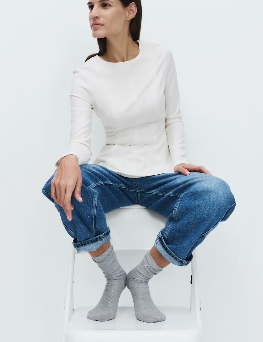 Marks & Spencer M&S Cotton Blend Ribbed Embellished Crew Socks Grey - 2