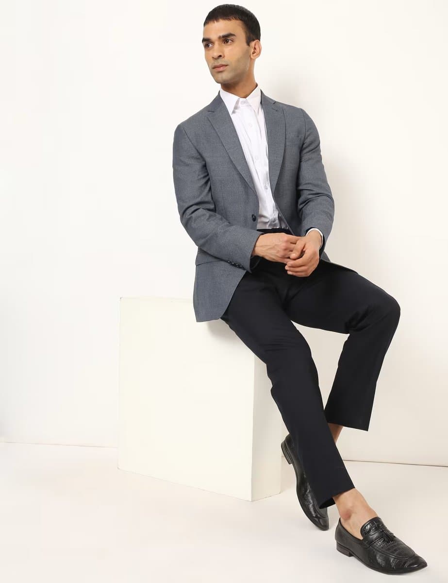 Marks & Spencer M&S Textured Denim Blend Blazer in Denim Mix