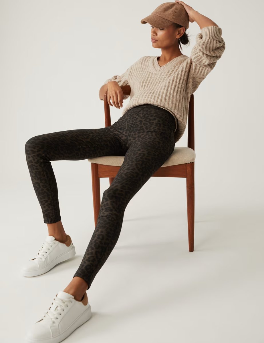 Marks & Spencer M&S Printed Coated High Waisted Jeggings Khaki Mix - 3