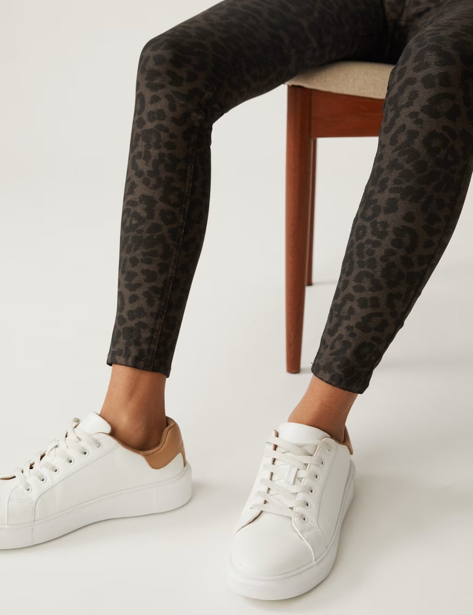 Marks & Spencer M&S Printed Coated High Waisted Jeggings Khaki Mix - 4