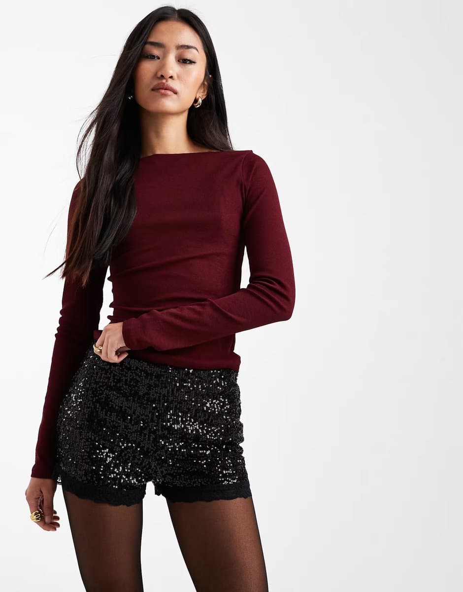 ASOS Miss Selfridge Sequins Lace Trim Booty Short