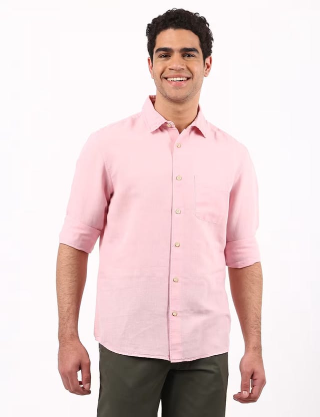 Marks & Spencer M&S LS Classic Collar Solid Dyed Linen Dusted Pink - 2