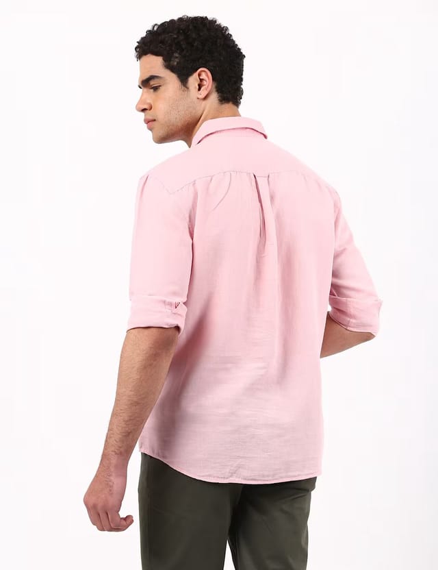 Marks & Spencer M&S LS Classic Collar Solid Dyed Linen Dusted Pink - 3